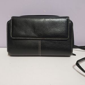 BUXTON Black Leather Accordion  Style Crossbody Hipster Purse Women's 4.5"×7"